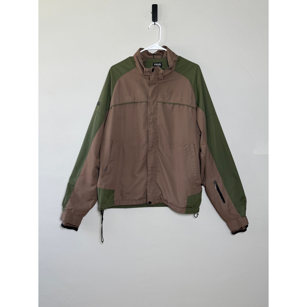 Ping‎ Windbreaker Jacket Mens XL Brown Green Gorpcore Colorblock Full Zip Golf